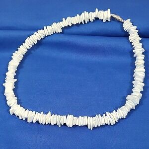 Y2K‎ Style Puka Shell Necklace Unisex Light Blue Jagged Stacked Beaded